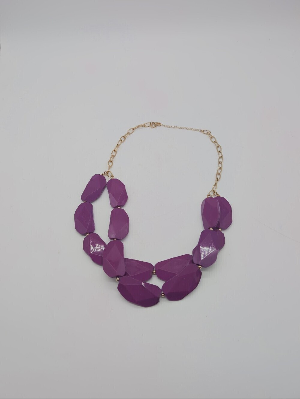 2 Strand Lucite Purple Statement Geometric Necklace 27"